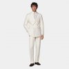 Off-White Tailored Fit Havana Suit: Craft a distinguished presence in this off-white double-breasted Havana suit, featuring a natural shoulder for a relaxed demeaner, a slightly curved peak lapel, and jetted pockets for streamlined elegance.