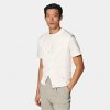 Off-White Sleeveless Cardigan: This refined off-white sleeveless cardigan is tailored slim and completed with genuine mother of pearl buttons.